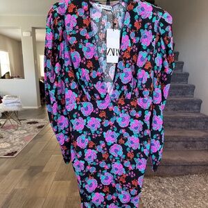 Zara V neck rushed dress